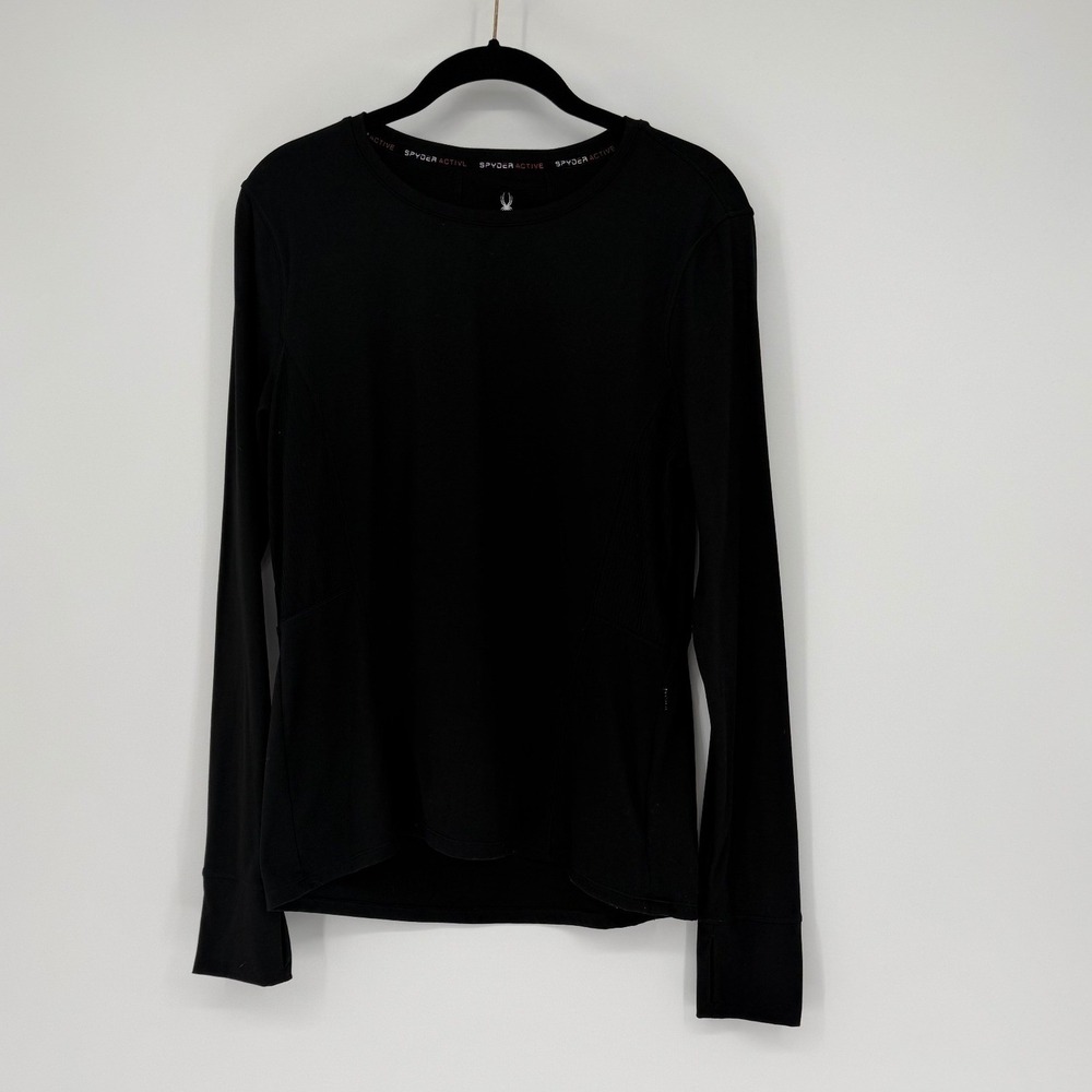 Spyder Active Womens Black Long Sleeve Athletic Top Thumbholes SP1000U Large - Picture 1 of 13